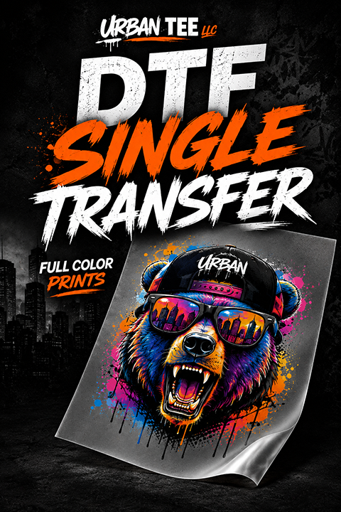 Full-color DTF single transfer ready to heat press, printed by Urban Tee LLC in South Gate, CA