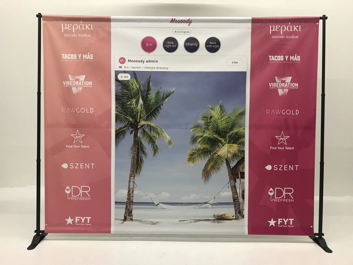 8' x 8' event sponsor backdrop with company logos printed on vinyl by Urban Tee LLC in South Gate, CA